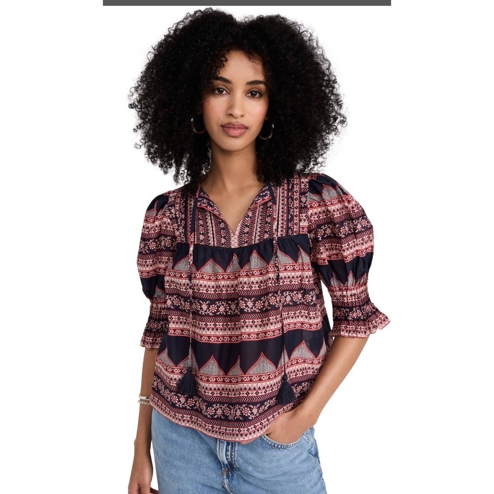 Sea‎ New York Suzie Print Puff Sleeve Print Top Boho Size Small